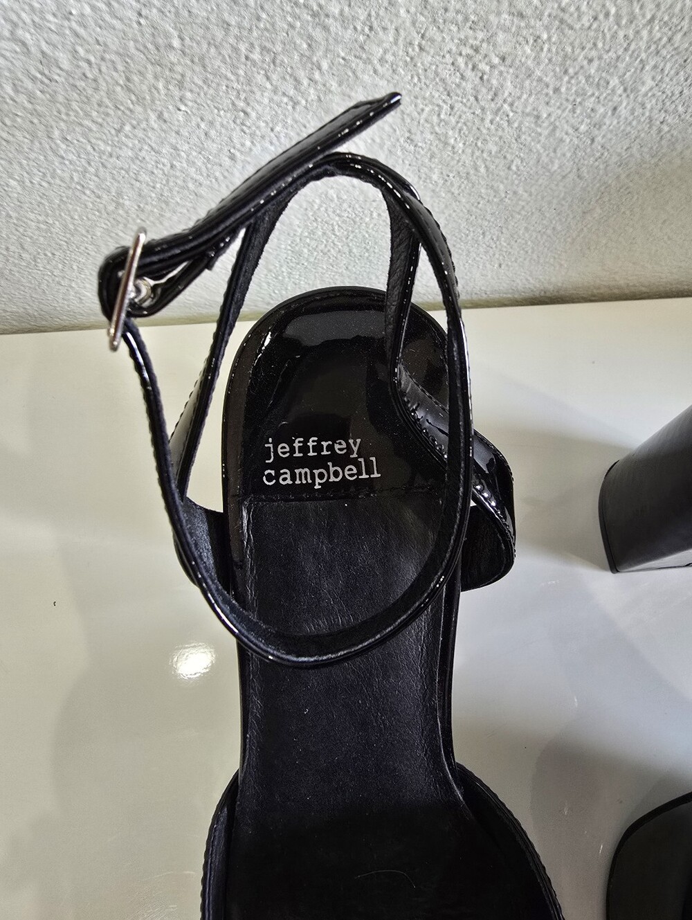 Jeffrey Campbell Black Patent Square Toe Ankle Strap Block Heels - Picture 5 of 7